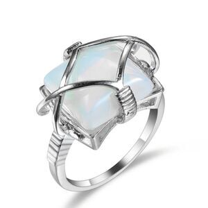 Square Lab Opal Ring for Women, Creative Grid Design